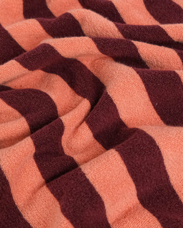 Jersey Mini Eponge Grosse Rayures Sunset Bordeaux - Mercerine