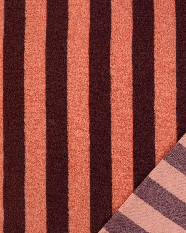 Jersey Mini Eponge Grosse Rayures Sunset Bordeaux - Mercerine