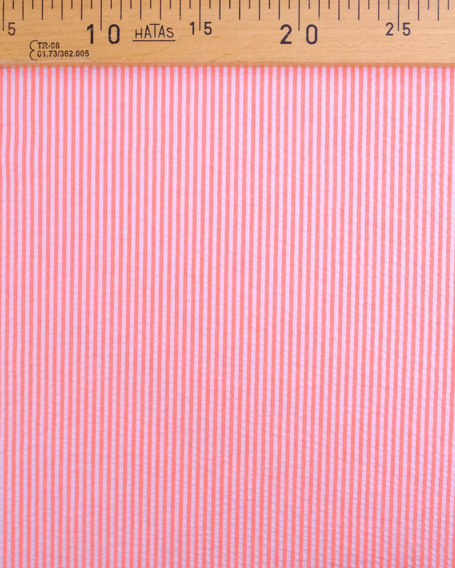 Tissu Seersucker Rayures Corail Oeko-Tex  - Mercerine