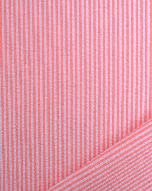 Tissu Seersucker Rayures Corail Oeko-Tex  - Mercerine