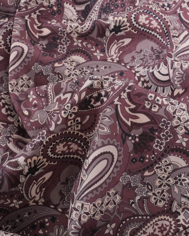 Popeline de Coton Paisley Prune - Mercerine