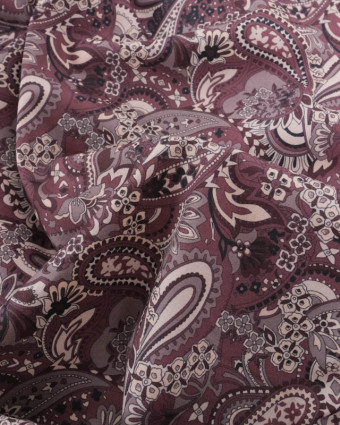 Popeline de Coton Paisley Prune - Mercerine