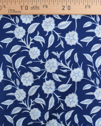 Voile de Coton Esprit Indien Bleu Marine Imprimé Floral - Mercerine