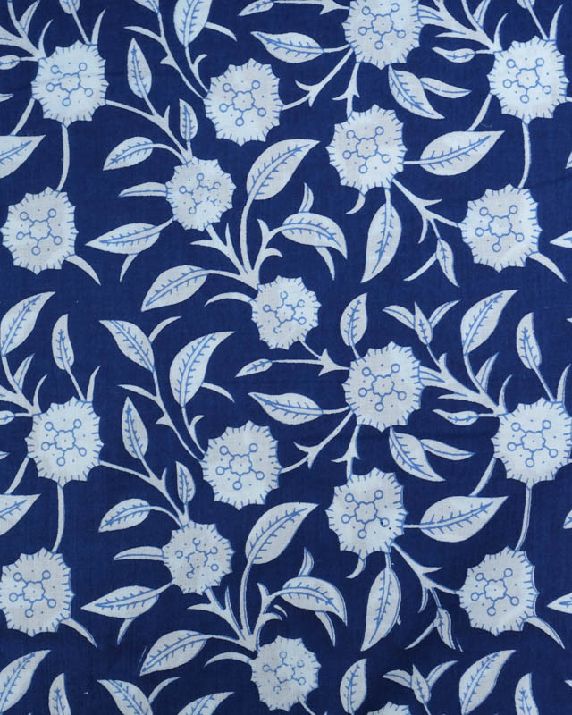 Voile de Coton Esprit Indien Bleu Marine Imprimé Floral - Mercerine