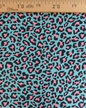 Popeline de Coton Motif Léopard Bleu et Rose - Mercerine