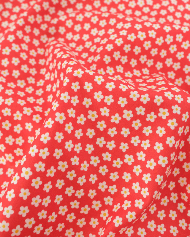 Popeline de Coton Fleuri Rouge - Mercerine
