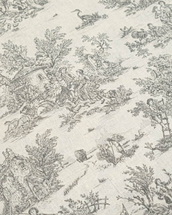 Tissu Coton Motif Toile de Jouy Noir - Mercerine