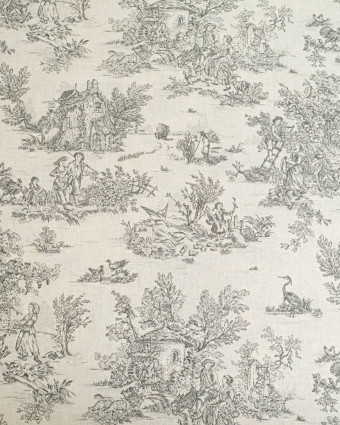 Tissu Coton Motif Toile de Jouy Noir - Mercerine