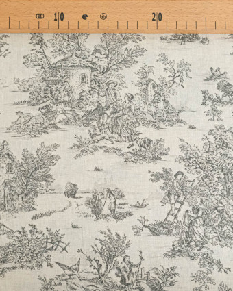 Tissu Coton Motif Toile de Jouy Noir - Mercerine