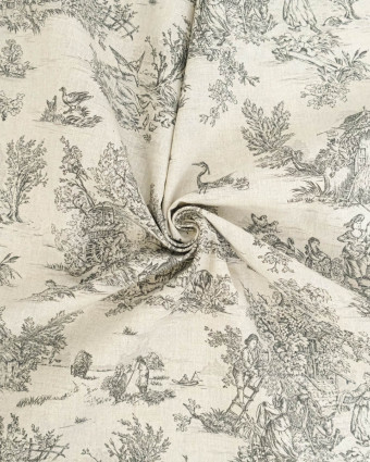 Tissu Coton Motif Toile de Jouy Noir - Mercerine