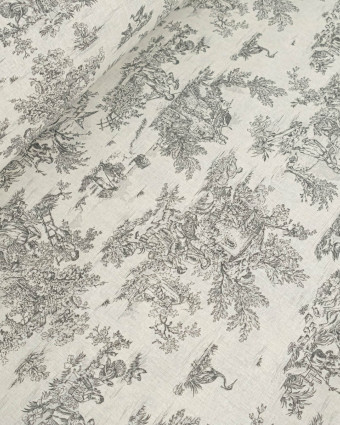 Tissu Coton Motif Toile de Jouy Noir - Mercerine