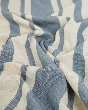 Toile de Coton Tissée à Rayures Bleu Jean - Mercerine