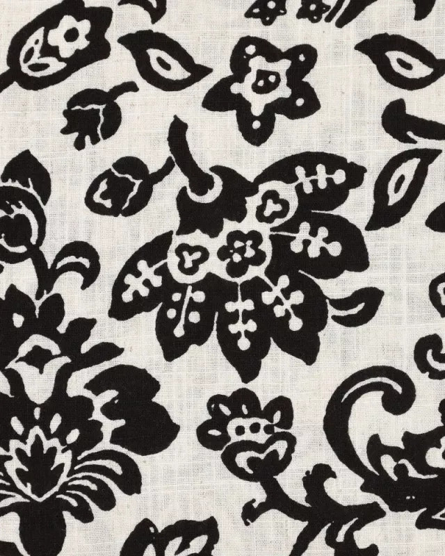 Viscose Lin Ecrue Motif Floral Noir - Mercerine