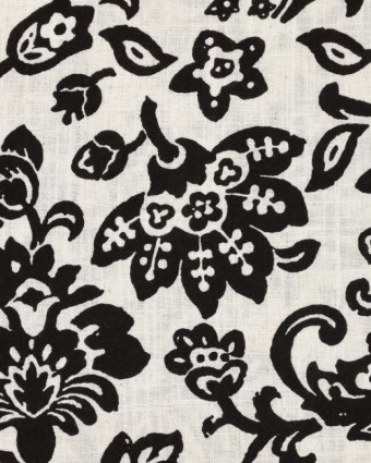 Viscose Lin Ecrue Motif Floral Noir - Mercerine
