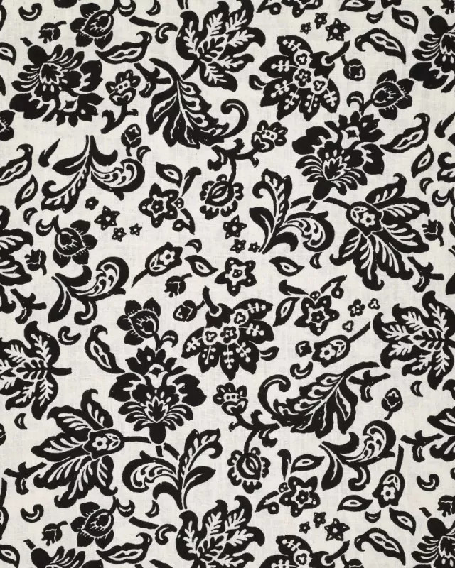 Viscose Lin Ecrue Motif Floral Noir - Mercerine