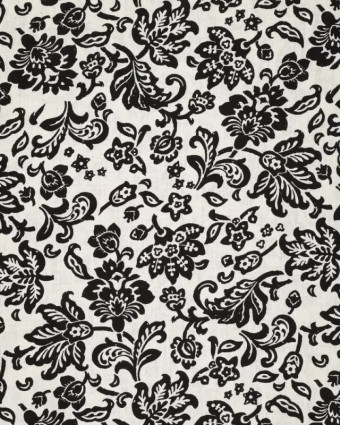 Viscose Lin Ecrue Motif Floral Noir - Mercerine