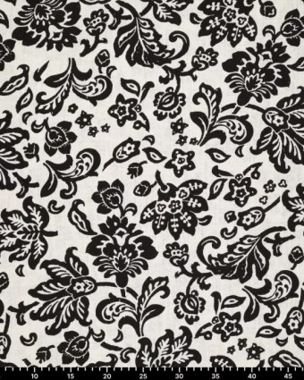 Viscose Lin Ecrue Motif Floral Noir - Mercerine