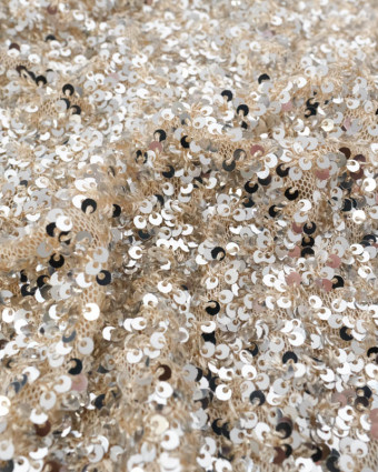 Tissu Sequins Sur Maille Douce Argent - Mercerine