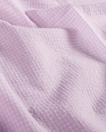 Tissu Seersucker Mini Vichy Lilas Pêche - Mercerine