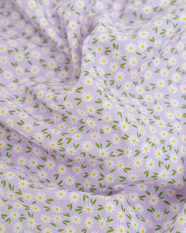 Popeline de Coton Marguerites Lilas - 110 cm - Mercerine