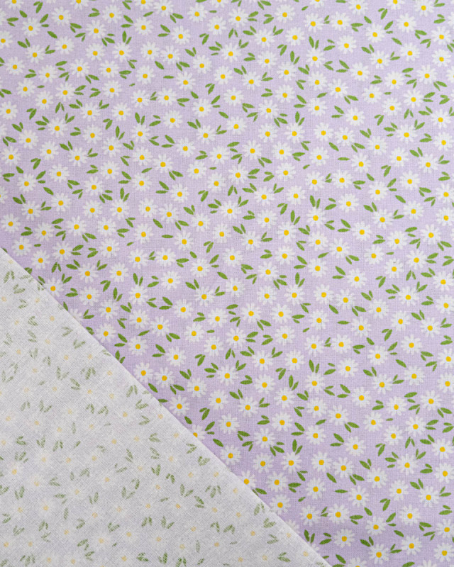 Popeline de Coton Marguerites Lilas - 110 cm - Mercerine