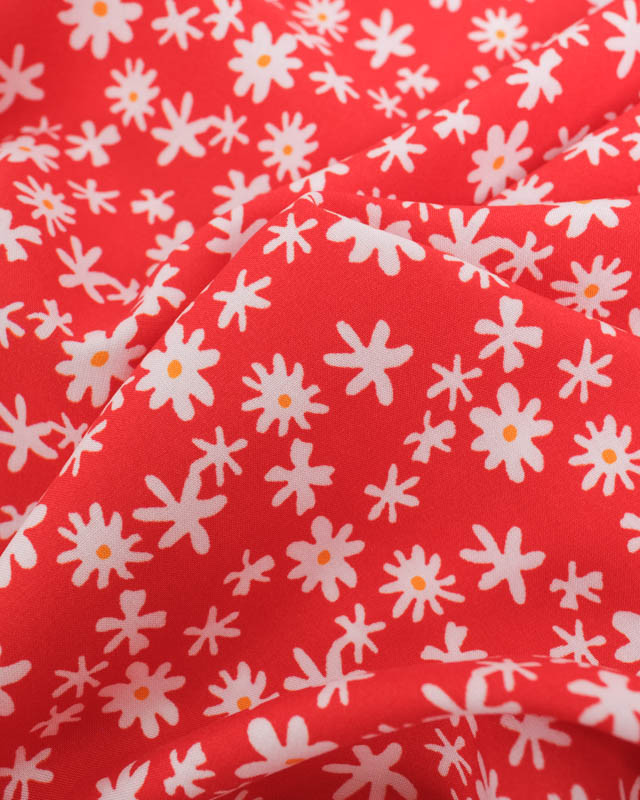 Viscose Rouge Petites Marguerites - Mercerine