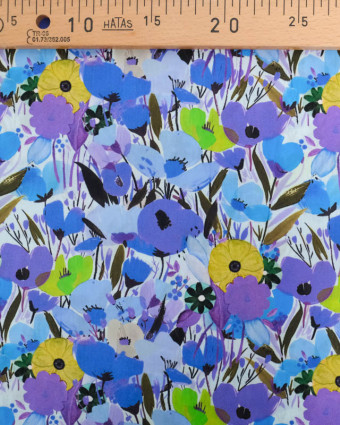 Popeline de Coton Big Flower Bleu - Mercerine