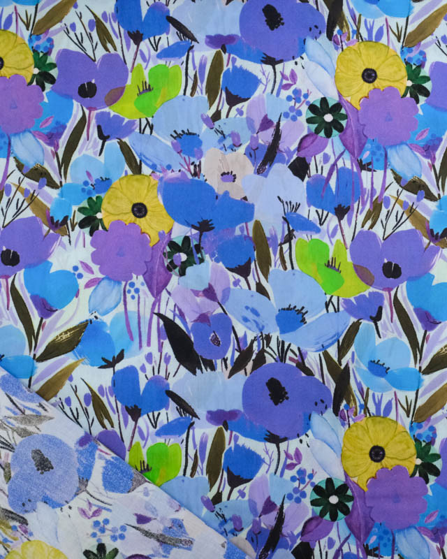 Popeline de Coton Big Flower Bleu - Mercerine