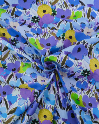 Popeline de Coton Big Flower Bleu - Mercerine