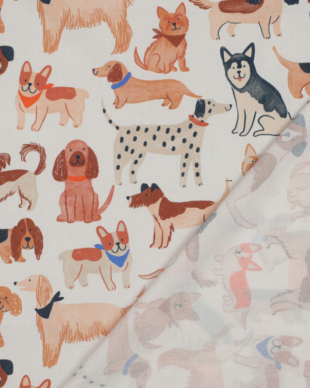 Popeline Imprimée Ecrue Motif Chien - Mercerine