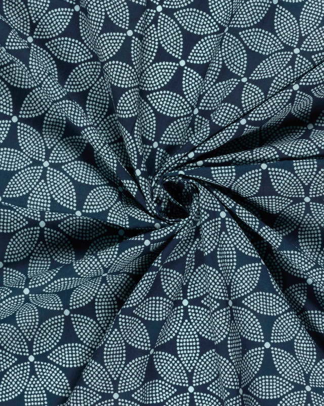 Voile de Coton Esprit Indien Indigo Fleur Ethnique - Mercerine