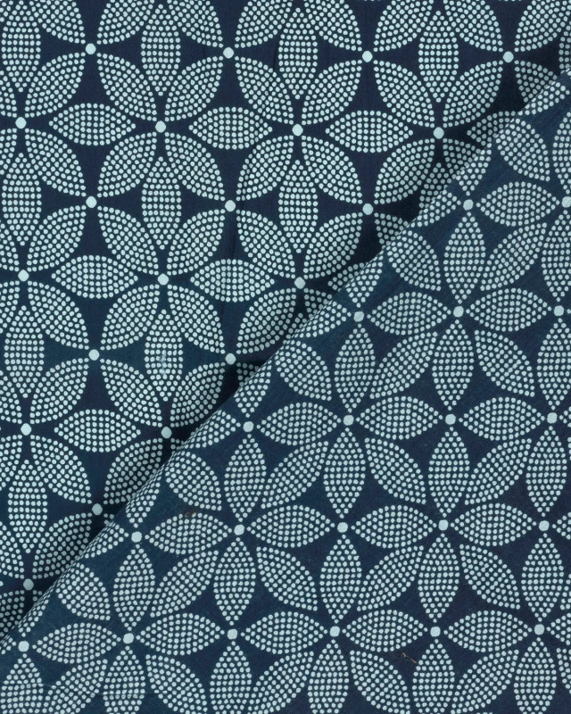 Voile de Coton Esprit Indien Indigo Fleur Ethnique - Mercerine