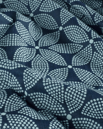 Voile de Coton Esprit Indien Indigo Fleur Ethnique - Mercerine