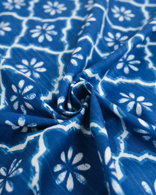 Popeline de Coton Inspiration Indienne Jaipur Tradition Bleu - Mercerine