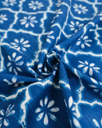 Popeline de Coton Inspiration Indienne Jaipur Tradition Bleu - Mercerine