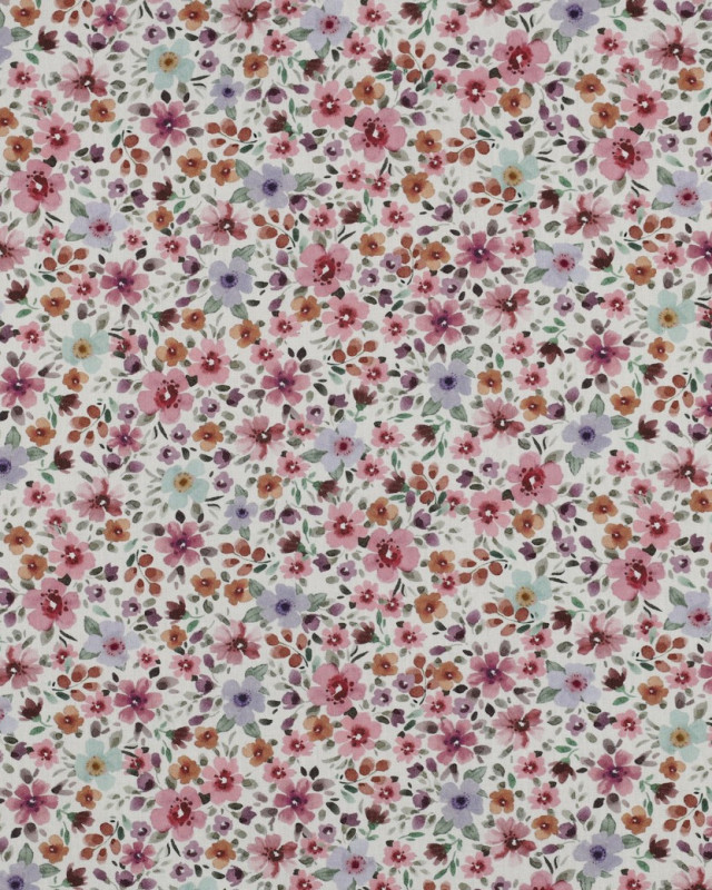 Popeline de Coton Petites Fleurs Fond Blanc - Mercerine