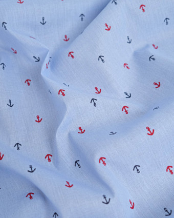 Tissu Marin Encre Bleu et Rouge - Mercerine