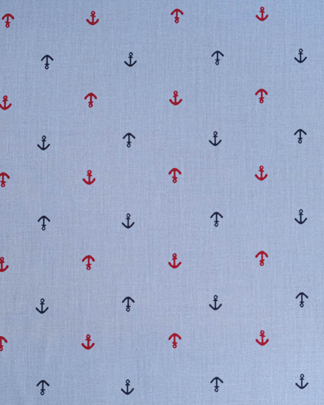 Popeline de Coton Marin Encre Bleu et Rouge - Mercerine