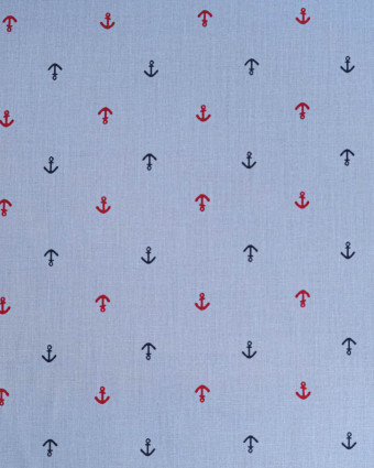 Popeline de Coton Marin Encre Bleu et Rouge - Mercerine