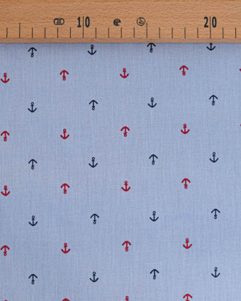 Popeline de Coton Marin Encre Bleu et Rouge - Mercerine