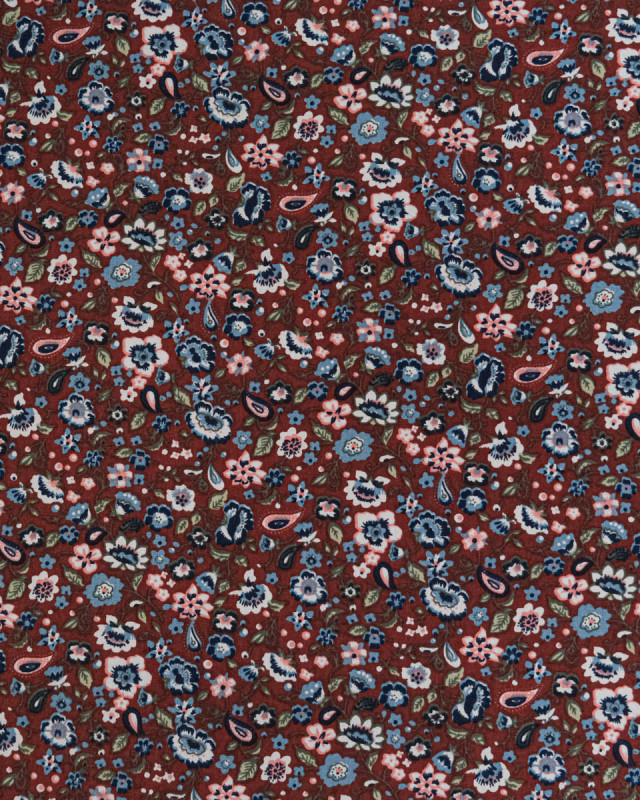Tissu Coton Motif Fleuri Fond Prune - Mercerine
