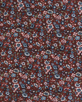 Tissu Coton Motif Fleuri Fond Prune - Mercerine