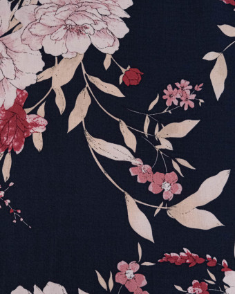 Tissu Viscose Motif Fleurs Rose Ester - Mercerine