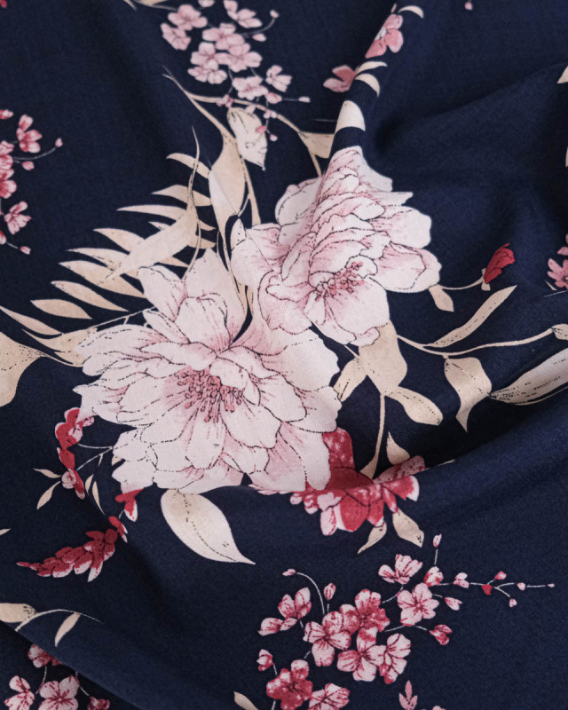 Tissu Viscose Motif Fleurs Rose Ester - Mercerine