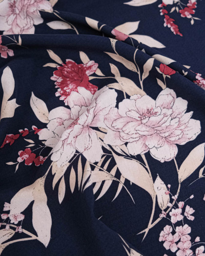 Tissu Viscose Motif Fleurs Rose Ester - Mercerine