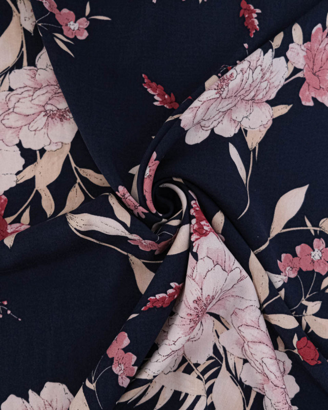 Tissu Viscose Motif Fleurs Rose Ester - Mercerine