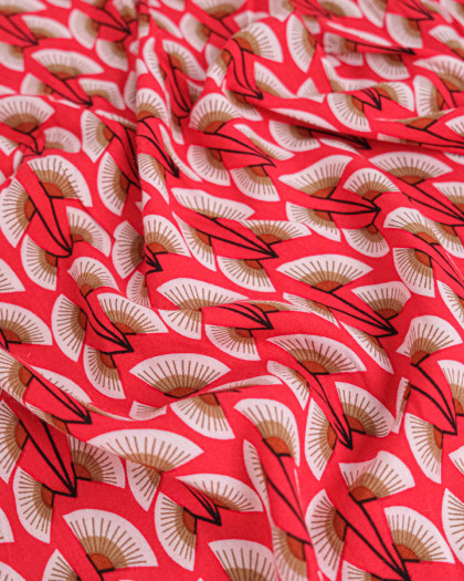 Tissu Viscose Motif Ethnique Rouge - Mercerine