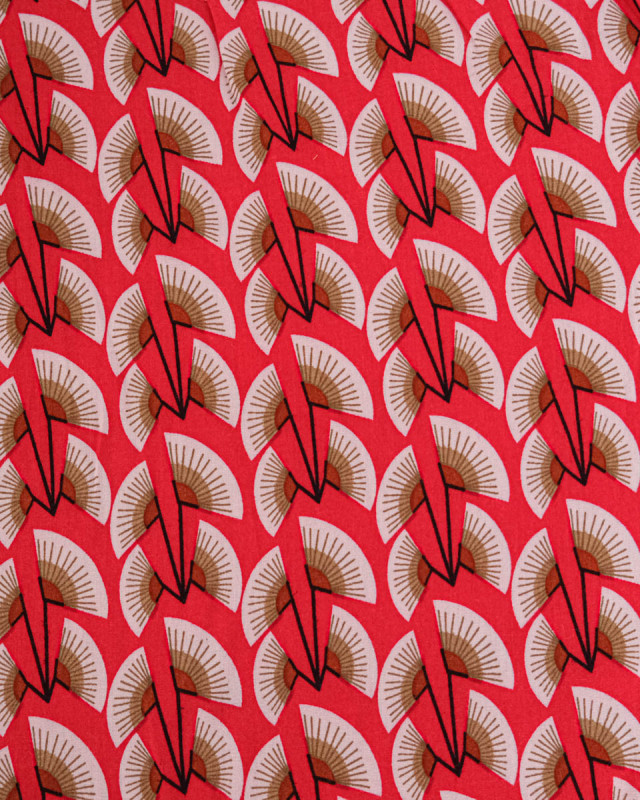Tissu Viscose Motif Ethnique Rouge - Mercerine