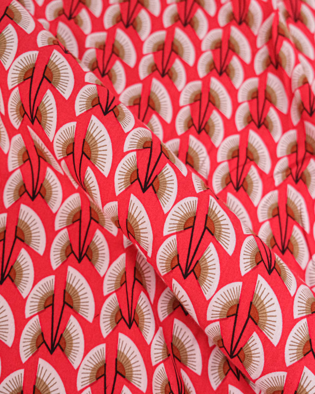 Tissu Viscose Motif Ethnique Rouge - Mercerine