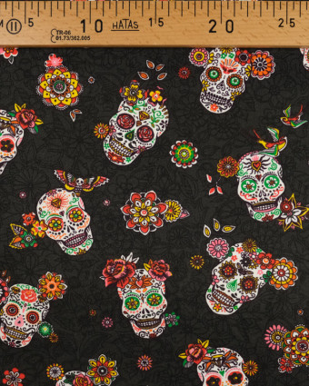 Coton imprimé los muertos gris anthracite Oeko-tex - Mercerine